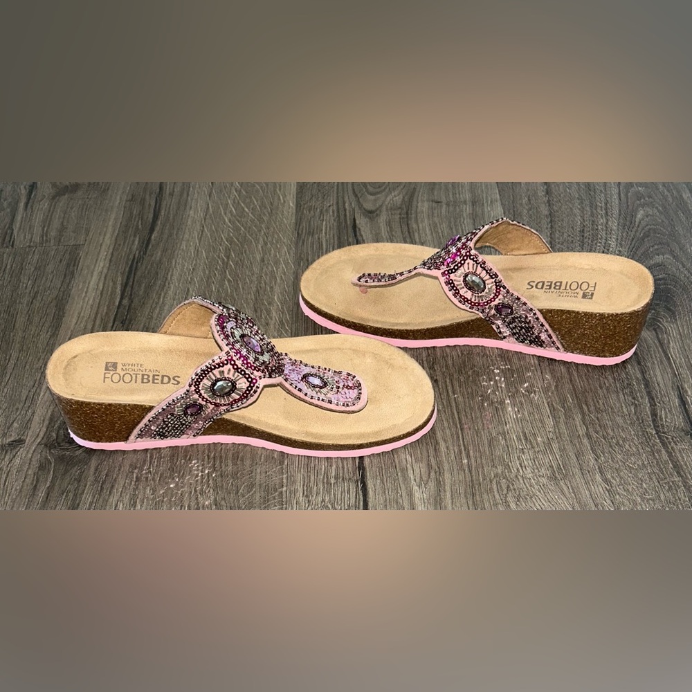 White Mountain FootBeds Purple/Pink Beaded Women's Sandals, Size 9M, Used - Picture 3 of 5